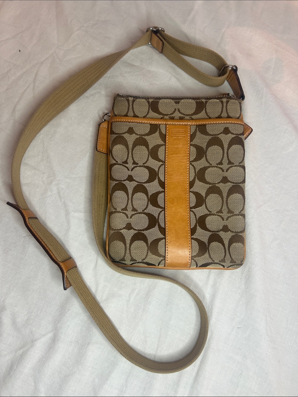 Coach Signature Canvas Messenger Bag in Brown and Tan